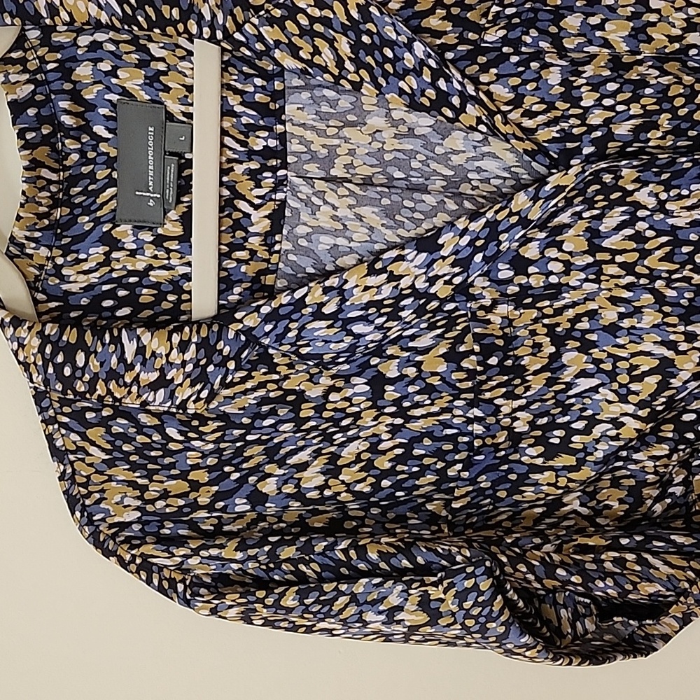 Anthropologie Womens Blue Button Up Short Sleeve Blouse Size Large Mob Wife - Picture 3 of 15